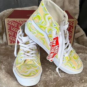 Vans Women's High-Top Sneakers - Yellow and Lime Swirl